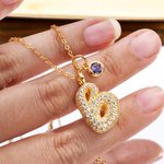 Personalised Pave Zircon 3D Puff Letter Initial Pendant Necklace with Birthstone Dainty Jewellery Birthday Anniversary Gift for Women