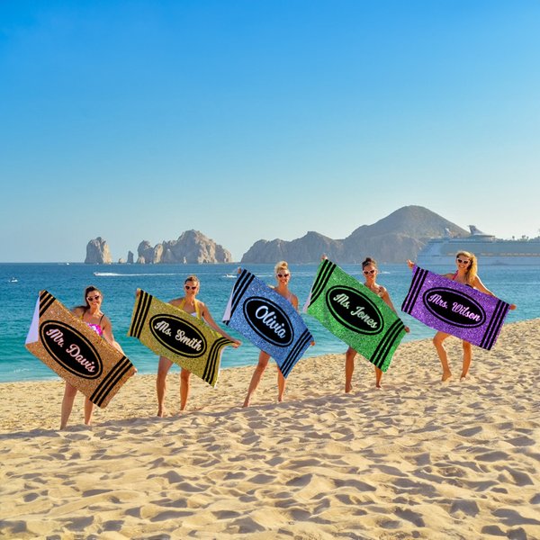 Toalla de playa personalizada con nombre Día del profesor Vacaciones de verano Accesorio regalo para profesor