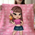 Personalised Cartoon Y2K Girl Cozy Soft Throw Blanket with Name Home Decor Birthday Gift for Women Girls