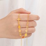 Collier de fleurs de naissance en émail 1-10 Croix de côté personnalisée Bijoux chrétiens Cadeau d'anniversaire de Noël pour les femmes