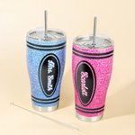 Personalized Multicolour Glitter Crayon Design 30oz Name Curved Tumbler with Straw Back to School Appreciation Gift for Teacher