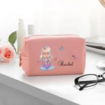 Personalised Cartoon Character Birth Flower Bouquet Large Leather Makeup Pouch Bag with Name Mother’s Day Birthday Christmas Gift for Women