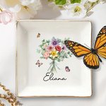 Personalized 1-8 Birth Flowers Bouquet Ceramic Trinket Jewelry Dish with Name Birthday Bridesmaid Party Gift for Women