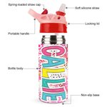 Personalised Bright Rainbow Name 12oz Kid Water Bottle with Silicone Straw and Spill-Proof Lid Back to School Outdoor Accessories Gift for Kids