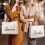 Personalisierte einfache wiederverwendbare Leinwand großen Namen Tragetasche Geburtstag Reisezubehör Geschenk für Frauen