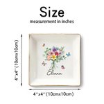 Personalized 1-8 Birth Flowers Bouquet Ceramic Trinket Jewelry Dish with Name Birthday Bridesmaid Party Gift for Women