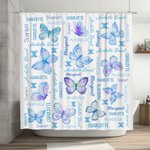 Gepersonaliseerd Multicolor Vlinder Naam Wolk Douchegordijn met 12 roestvrije zeilringen Badkamer Decor Verjaardag Housewarming Gift voor vrouwen Meis