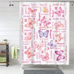 Gepersonaliseerd Multicolor Vlinder Naam Wolk Douchegordijn met 12 roestvrije zeilringen Badkamer Decor Verjaardag Housewarming Gift voor vrouwen Meis