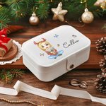 Personalised Cartoon Birth Flower Bouquet 2 Layer Portable Leather Travel Snap Jewellery Box with Name Birthday Christmas Family Gift for Women