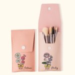 Personalised Birth Flower Bouquet Portable Leather Makeup Brush Bag with 8 Makeup Brushes Travel Essentials Birthday Gift for Women