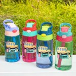 Bouteille d'eau 475 ml personnalisée pour enfants avec nom et poignée Paille en silicone Cadeau d'anniversaire de rentrée pour garçons filles