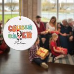 Gepersonaliseerde Cousin Crew Cartoon karakter keramische kerstbal met naam en sleutelkoord Kerst Home Decor Gift voor kinderen familie