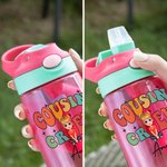 Personalized Cousin Crew Cartoon Character 16oz Bottle with Straw and Handle with Name Christmas Birthday Gift for Boys Girls