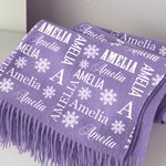 Personalized Multicolor Word Cloud Snowflake Soft Warm Scarf with Name Initial Birthday Christmas Gift for Family Friends