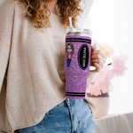 Personalized Faux Glitter Crayon Cute Cartoon 40oz Name Tumbler with Straw Birthday Back to School Gift for Teacher