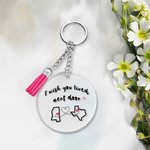 Personalised I Wish You Lived Next Door Heart State Map Acrylic Disc Keychain with Tassel Long Distance Farewell Christmas Gift for Friend Family
