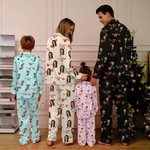 Personalizzato con faccia da cartone animato, colletto cubano, bottone su camicia a maniche lunghe, pantaloni con coulisse, set di pigiami abbinati, regalo di Natale divertente per i bambini della fam