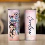 Bible personnalisée Nom du personnage de dessin animé 20oz Straight Skinny Tumble with Staw and Brush Birthday Christmas Gift for Christian