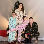 Personalizzato con faccia da cartone animato, colletto cubano, bottone su camicia a maniche lunghe, pantaloni con coulisse, set di pigiami abbinati, regalo di Natale divertente per i bambini della fam