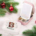 Personalizzato Retro Elf Elements Leather Jewelry Box con specchio per il trucco a LED di colore mutevole Regalo di Natale di compleanno per le donne
