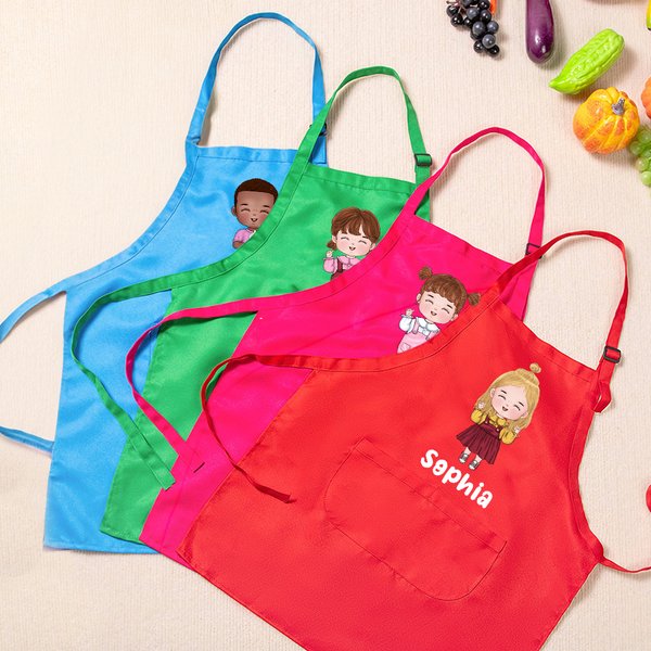 Personalized Cartoon Boys Girls Adjustable Apron Chef Hat Set with Pocket Cooking Baking Birthday Gift for Kids