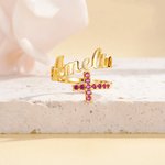 Henkilökohtainen Dainty Fainty Faith Birthstone Cross säädettävä Wrap Ring nimi Christian Korut Kaste Syntymäpäivä Joululahja naisille