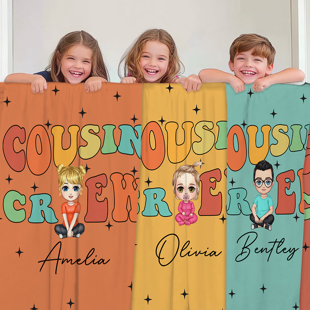 Couverture personnalisée Cousin Crew Cartoon Character Soft Throw Blanket with Name Christmas Birthday Gift for Boys Girls