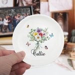 Personalized Butterfly Birth Bouquet Ceramic Trinket Jewelry Dish with Name Wedding Bridal Shower Birthday Gift for Women Family