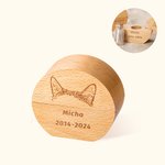 Personalized Engraved Dog Cat Ears Portrait Wooden Round Memorial Box with Pet Ashes Fur Teeth Keepsake Jar Sympathy Loss Gift for Pet Lovers