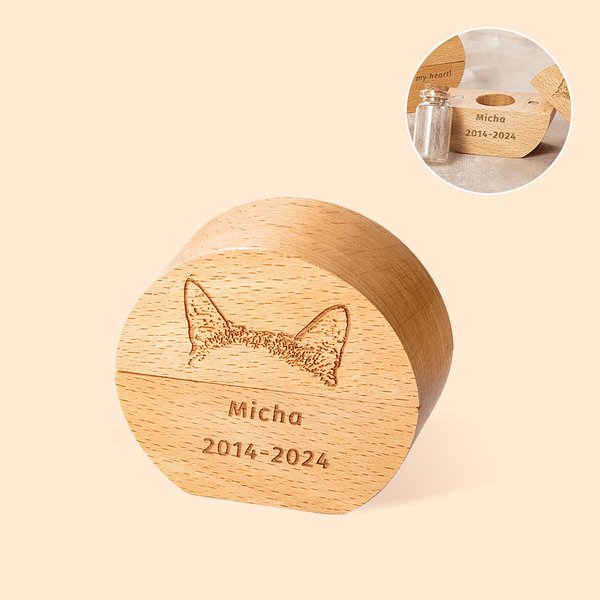 Caja conmemorativa redonda de madera con cenizas de mascotas, dientes de piel, tarro de recuerdo, regalo de simpatía para los amantes de las mascotas.