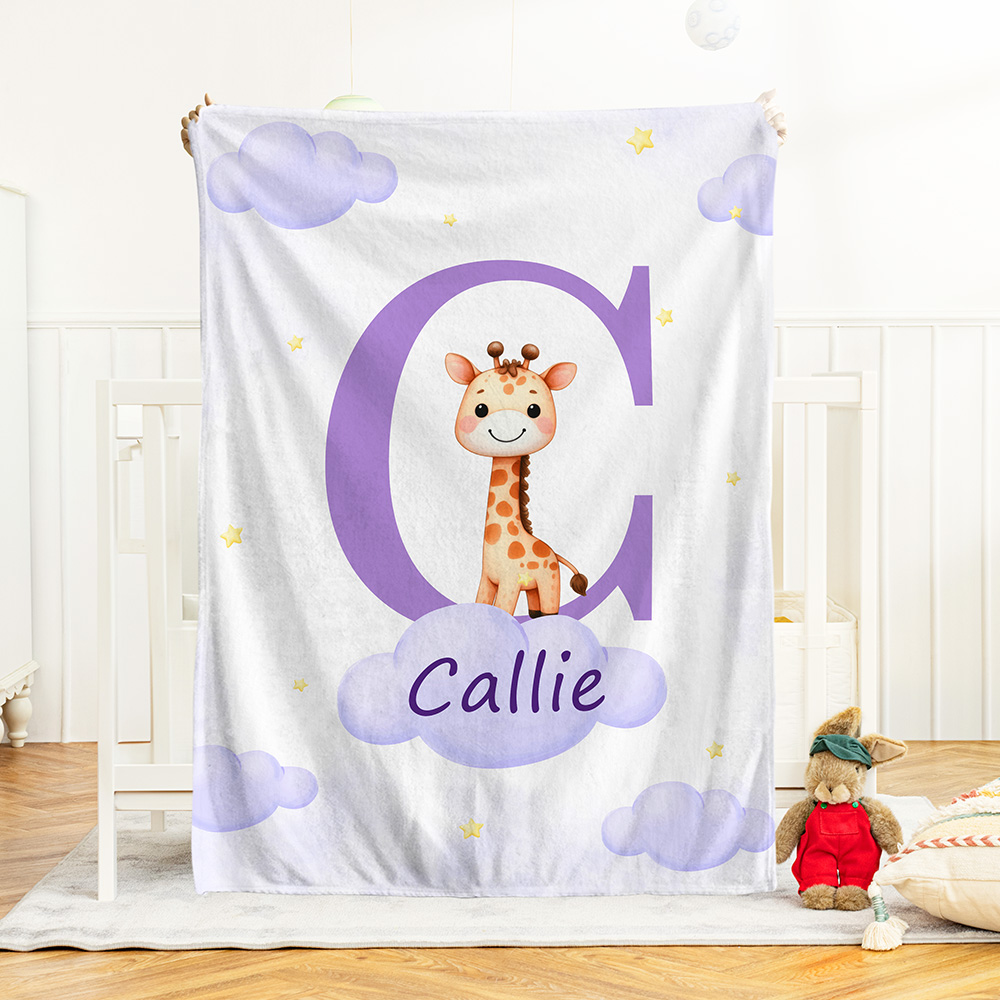 Couverture Personnalisée avec Initiale et Nom à Motif d'Animal Décoration de la Chambre Cadeau Anniversaire Noël pour Fille Garçon