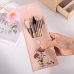 Personalised Birth Flower Bouquet Portable Leather Makeup Brush Bag with 8 Makeup Brushes Travel Essentials Birthday Gift for Women
