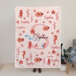 Personalised Whale Puffer Sea Turtle  Ocean Animal Soft Throw Blanket with Name Home Decor Birthday Gift for Kids