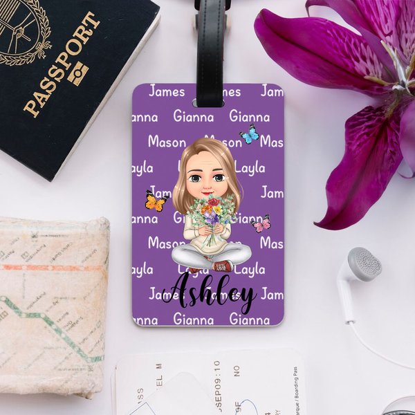 Personalized Birthday Flower Bouquet Name Luggage Tag Travel Accessories Birthday Gift for Women