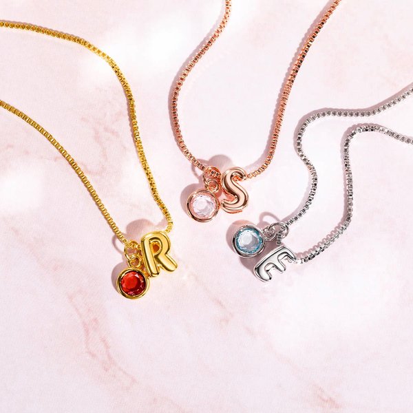 Personalizado Tiny 3D burbuja inicial globo inicial collar con piedra de cumpleaños joyería de regalo para las mujeres