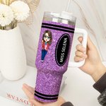 Personalized Faux Glitter Crayon Cute Cartoon 40oz Name Tumbler with Straw Birthday Back to School Gift for Teacher