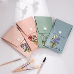 Personalised Birth Flower Bouquet Portable Leather Makeup Brush Bag with 8 Makeup Brushes Travel Essentials Birthday Gift for Women