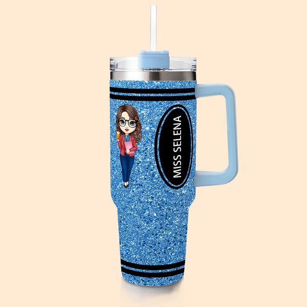 Personalizzato Faux Glitter Crayon Cute Cartoon 40 oz nome Tumbler con cannuccia Compleanno Back to School regalo per l'insegnante