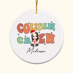 Gepersonaliseerde Cousin Crew Cartoon karakter keramische kerstbal met naam en sleutelkoord Kerst Home Decor Gift voor kinderen familie