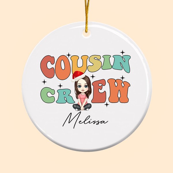 Spersonalizowana ceramiczna ozdoba świąteczna Cousin Crew z imieniem i smyczą Świąteczny prezent do domu dla dzieci i rodziny