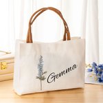 Gepersonaliseerde Eco-vriendelijke Fashion Fashion Flower Canvas Tote Bag met Naam Leren Handvat Wedding Party Verjaardagscadeau voor vrouwen
