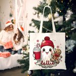 Gepersonaliseerde schattige Beanie Ghost Gingerbread Candy Cane Sneeuwvlokken Canvas Tote Bag met naam Verjaardag Kerstcadeau voor familie vriend(in)
