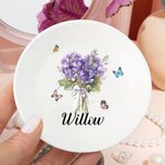 Personalized Butterfly Birth Bouquet Ceramic Trinket Jewelry Dish with Name Wedding Bridal Shower Birthday Gift for Women Family