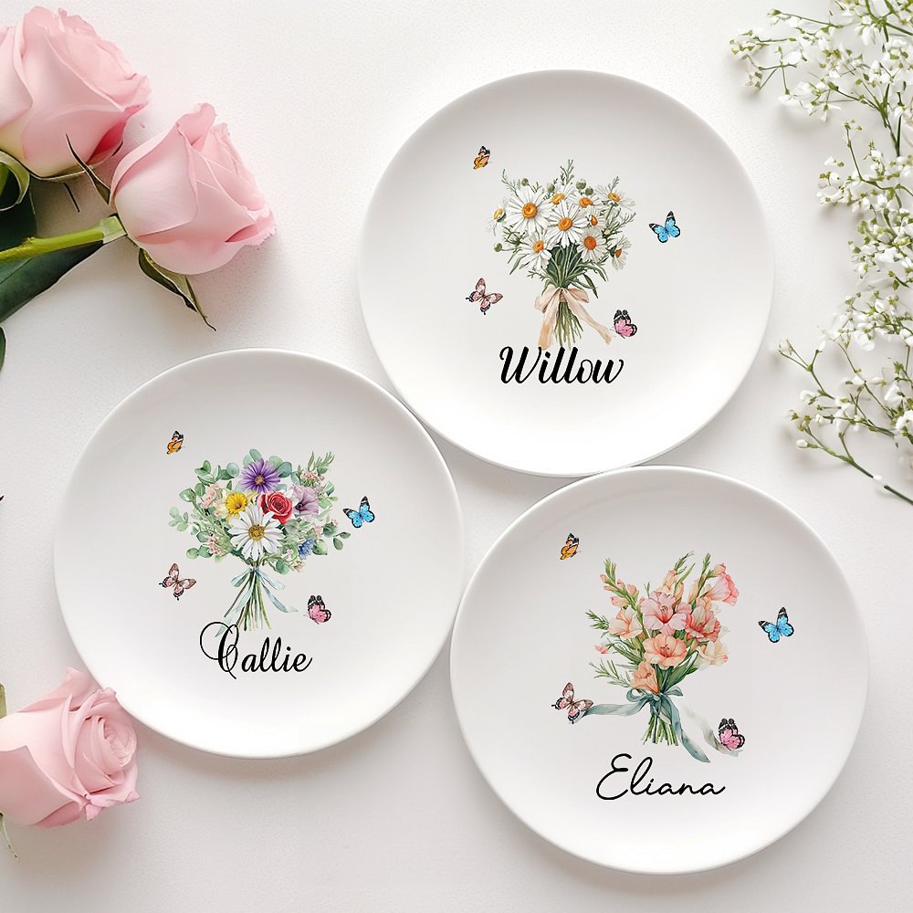 Personalised Butterfly Birth Bouquet Ceramic Trinket Jewellery Dish