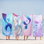 Personalized Glitter Fantasy Mermaid Quick Dry Oversized Microfiber Beach Towel with Name Summer Travel Essential Birthday Gift for Girls