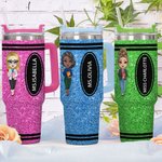 Personalized Faux Glitter Crayon Cute Cartoon 40oz Name Tumbler with Straw Birthday Back to School Gift for Teacher