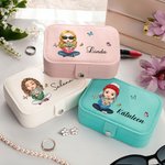 Personalised Cartoon Birth Flower Bouquet 2 Layer Portable Leather Travel Snap Jewellery Box with Name Birthday Christmas Family Gift for Women