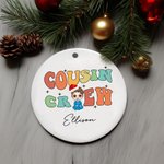 Gepersonaliseerde Cousin Crew Cartoon karakter keramische kerstbal met naam en sleutelkoord Kerst Home Decor Gift voor kinderen familie