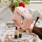 Personalised Cartoon Birth Flower Bouquet 2 Layer Portable Leather Travel Snap Jewellery Box with Name Birthday Christmas Family Gift for Women