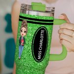 Personalized Faux Glitter Crayon Cute Cartoon 40oz Name Tumbler with Straw Birthday Back to School Gift for Teacher